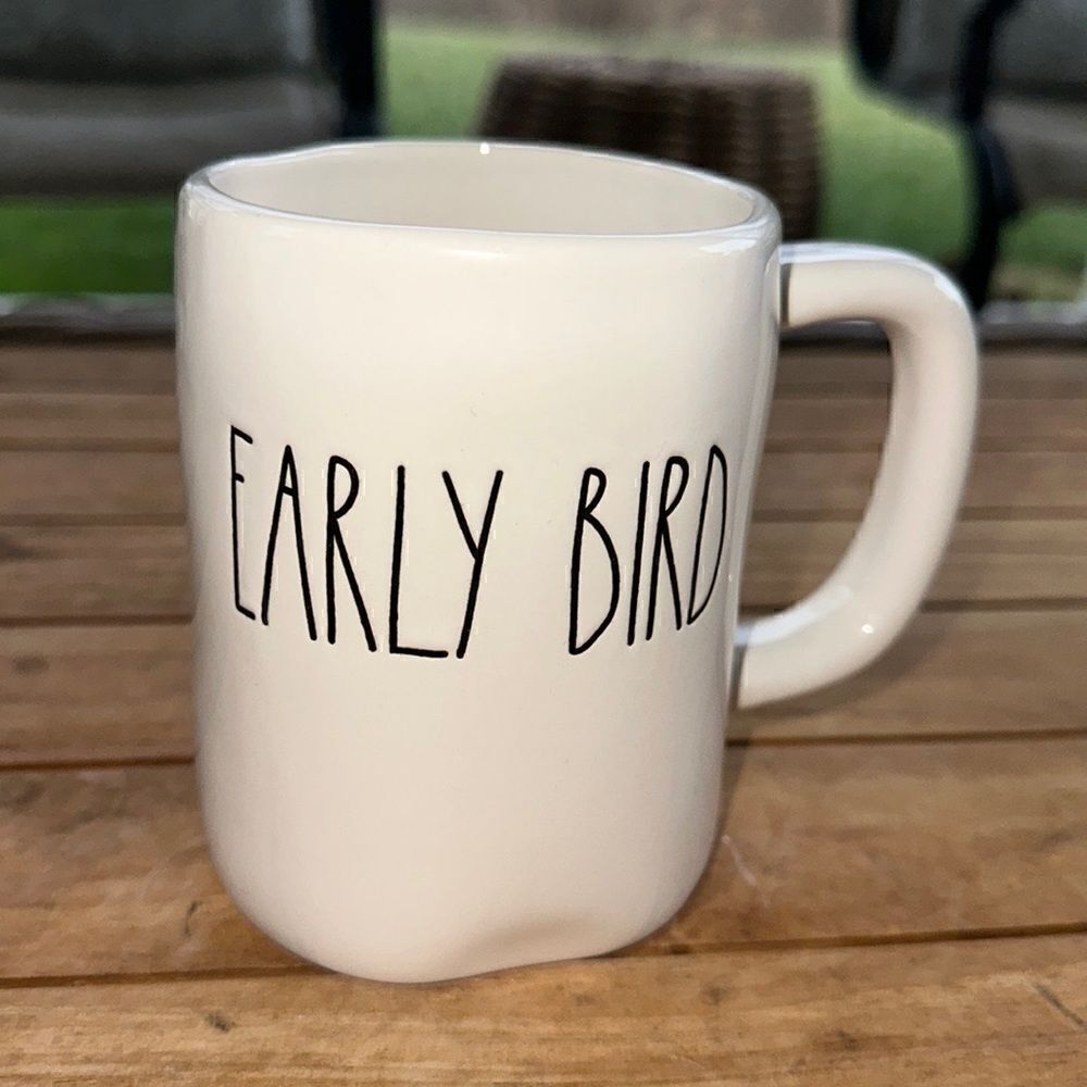 Rae Dunn Artisan Collection White Ceramic Large Letter “Early Bird” Mug. 16oz